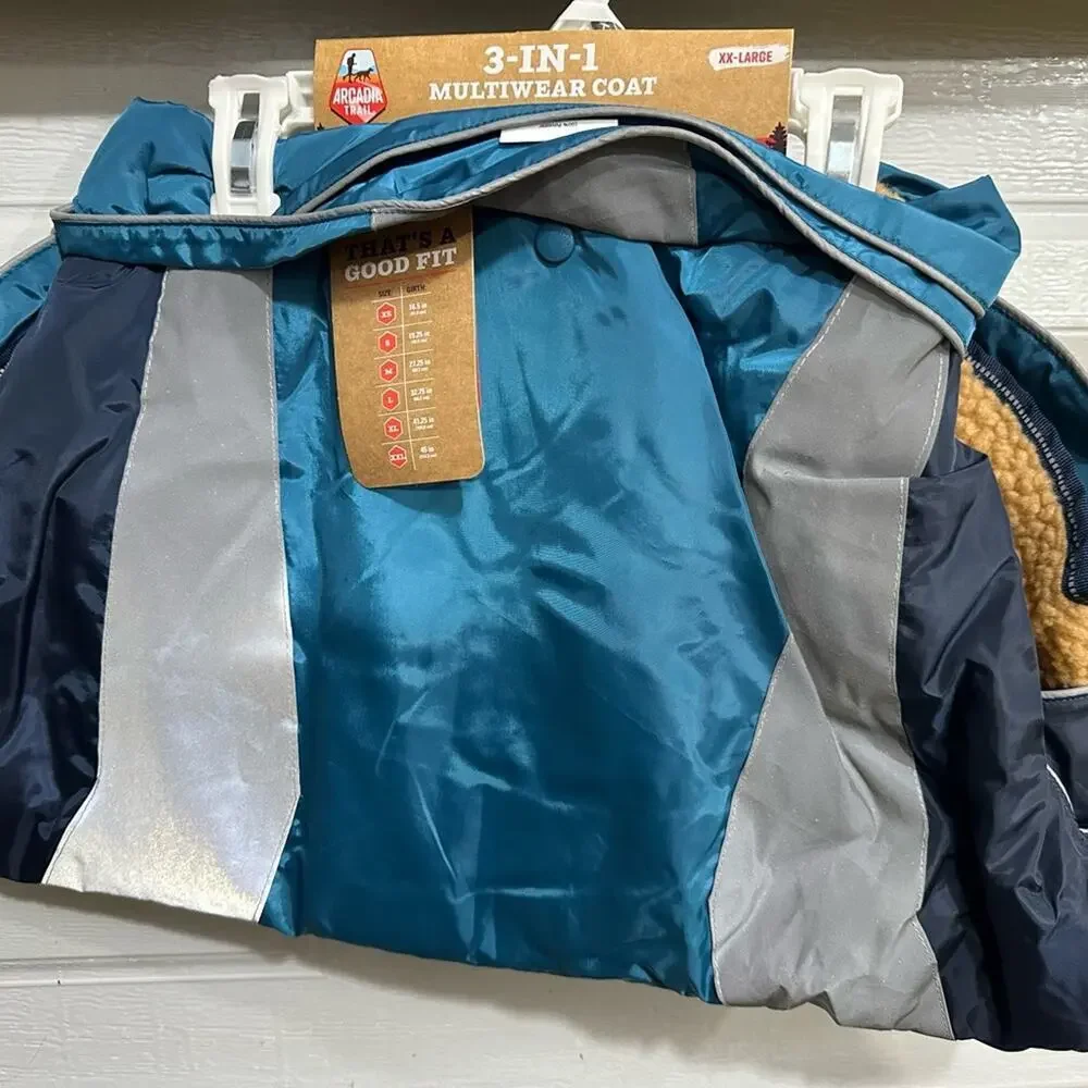NWT Arcadia Trail 3 in 1 Multiwear Blue Dog Coat w/Removable Sherpa Liner Sz XXL